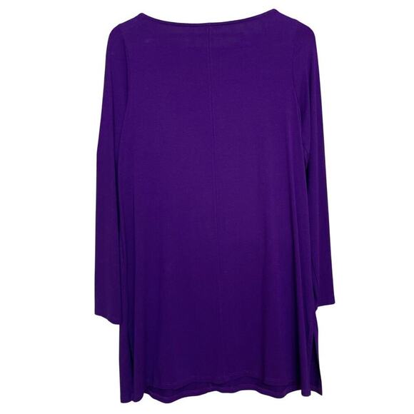 Eileen Fisher XS Tunic Dress Purple | Stretch Knit, Side Slits, Minimalist - Picture 3 of 6